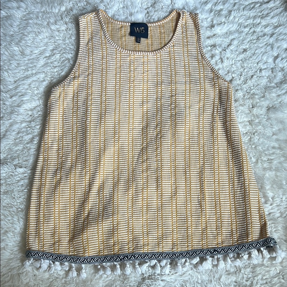 W5 Cream and White Embellished Boxy Tank Top